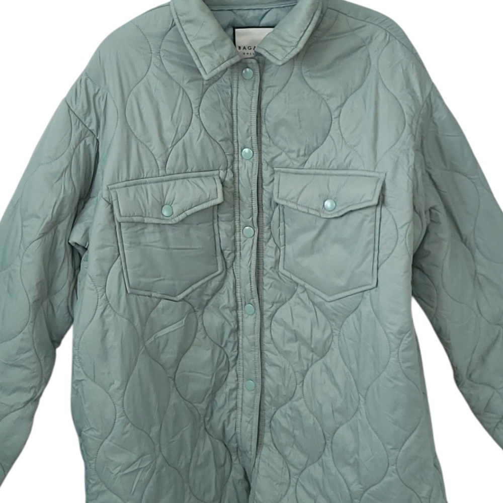 Bagatelle Collection Womens M Quilted Shacket Jacket Sage Green Snap Front - Picture 4 of 13